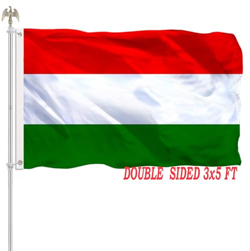 3x5 Bandiera Ungherese Esterna Bandiera Ungheria Banner Doppio Lato Colori Vividi Bandiera del Paese Resistente Panno di Nylon 210D con 2 Occhielli in Ottone 4 File di Punti