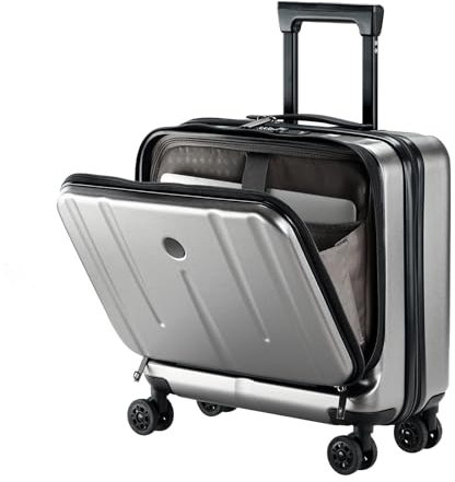 16-Zoll-Handgepäck mit 2 Fächern für 14- und 15-Zoll-Laptops, 16,14 x 8 x 17,12 Zoll Rollkoffer, leichter Hartschalenkoffer aus ABS + PC mit leisen Spinner-Rollen, für Geschäftsreisen, Dunkelgrau