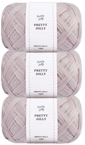 Pretty Jolly 3 Skeins Soft Tape Ribbon Yarn (Light Pink) | Light Weight Raffia Craft Paper for DIY Gift Wrapping, Crocheting Hat, Bag - Polyester, Total Length 3*100m/3*50g