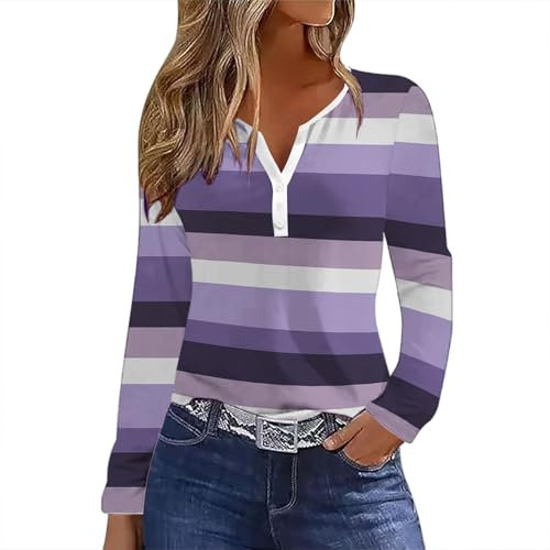 FGUUTYM T-shirt tendance décontracté avec boutons de couleur patchwork pour femme - Manches longues - Robe courte, lilas, M