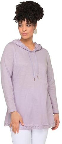 MIAMODA Damen große Größen Übergrößen Plus Size Langarmshirt, Kapuze, Spitzen-Details pastelllila 48 832076804-48
