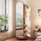 Miroir Intégral Rotatif À 360° avec Roues Pivotantes, Miroirs De Sol 2 en 1 et Porte-Manteau, Miroir Pleine Longueur en Bois Massif avec Porte-Manteau, pour Salon, Chambre À Coucher, Vestiaire