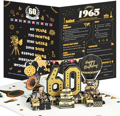 Joyoldelf 60. Geburtstagskarte, 1965 Jahrgang Geburtstag Karte, 3D Pop Up Grußkarten mit Umschlag, Vintage Geburtstag Geschenke für Mann und Frau