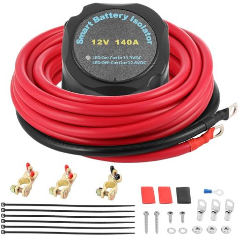 GEARCELL 6m Dual Battery Isolator, 12V 140Amp Automatic Battery Disconnect Switch with 12mm Cable