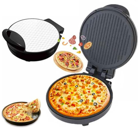 OFNHJK Electric Pizza Oven Indoor, 1200W Pizza Maker Machine, Double-Sided Heating, Non-Stick, Modern Style