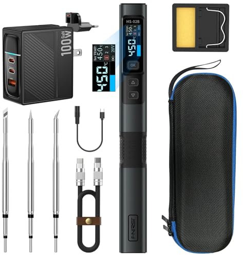 Kit Saldatore Portatile,HS-02B 100W Riscaldamento Rapido 2S 100-450°C Alimentazione DC 9-24V 3 Punte Di Saldatura Strumento Digitale Intelligente a Penna per Saldatore per Riparazioni