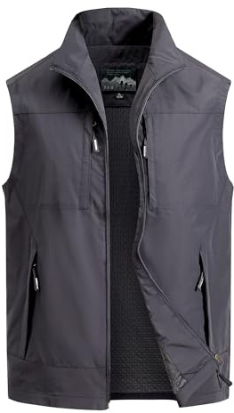 MeiLayM Herren Outdoor Weste Atmungsaktiv Anglerweste Sommer Schnelltrocknend Weste Vielen Taschen Weste Freizeit Ärmellos Jacke Camping Safari Fotografie Weste Grau,3XL