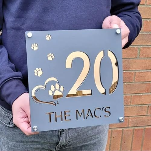 Numeri civici personalizzati per esterni, cartello con numero civico, cartello per indirizzo di casa, cartello per casa per cani, targa moderna con stampa di zampe, decorazione per esterni e