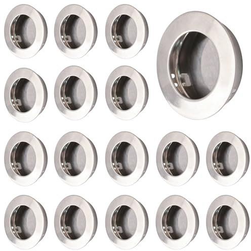MOROBOR Lot de 16 poignées de porte rondes encastrées en acier inoxydable - Poignées de porte de grange coulissantes encastrées - Poignées de porte invisibles (acier inoxydable)
