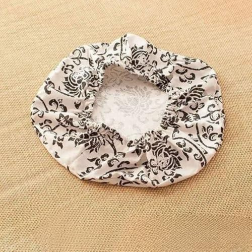 Haklein Housse amovible pour coussin de sol - Housse ronde en coton et lin - Coussin de méditation en paille tissée - Protection pour repose-pieds (motif noir, diamètre 50 cm, hauteur 10 cm)