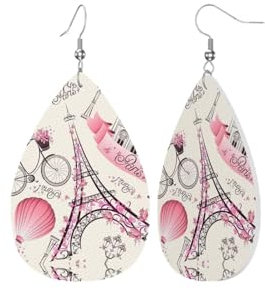 Romantische Paris Eiffelturm Fahrrad Exquisite Wassertropfenförmige Leder-Ohrringe mit doppelseitigem Druck – leicht, langlebig und stilvolles Accessoire für jeden Anlass, Einheitsgröße