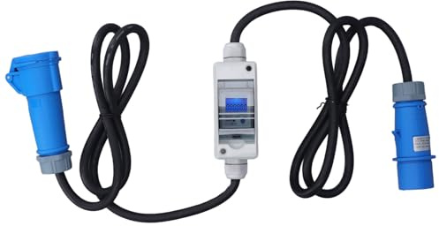 Mobile Digital Electricity Meter, with LED Display/Reset, IP44 Waterproof | 16A 220V AC Energy Monitor, with CEE Plug 16A 3P and 16A 3P Coupling, 3 Core 2.5 mm² Cable, for RV Camper Motorhomes