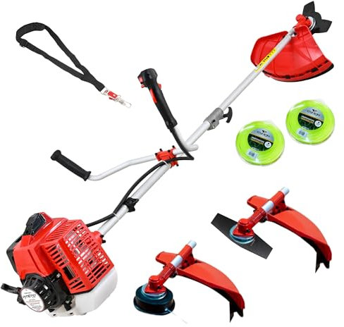 Synergy Desbrozadora Gasolina 3 en1-65cc 4,9cv-Motor 2 Tiempos, Disco de 3 Puntas, 1 de 2 Puntas, Cabezal de Hilo Automático, Arnés Profesional, Kit de Protección y 20m de Hilo