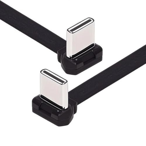 CY Câble d'alimentation USB 2.0 ultra fin et plat USB-C Type C vers USB-C, connecteur coudé, charge rapide 65 W, pour ordinateur portable, tablette, téléphone (20 cm)