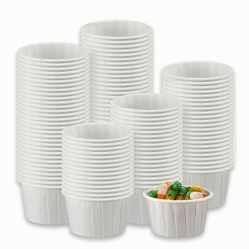 AIBULO 250PCS Wax Paper Medicine Pots 28ml – Disposable Small Cups for Sauce, Medication, Jello Shots, Resin Mixing & Measuring – Leak-Resistant Tri-Fold Condiment & Med Cups