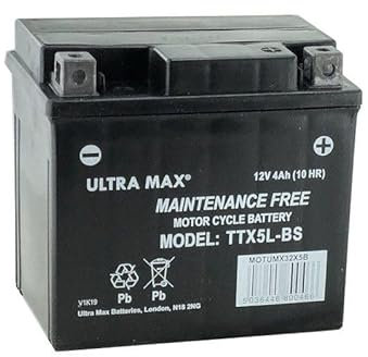 Ultramax TTX5L-BS 12v 4Ah 55 CCA Motorcycle, Motorbike, Powersports Battery