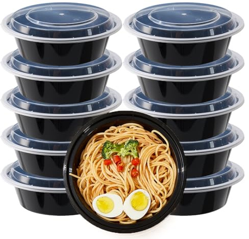 YANJINGSHE 10-Pack 26oz (750ml) Round Meal Prep Containers with Airtight Lids – BPA-Free, Microwave, Freezer & Dishwasher Safe, Stackable & Durable Plastic Food Storage (10)