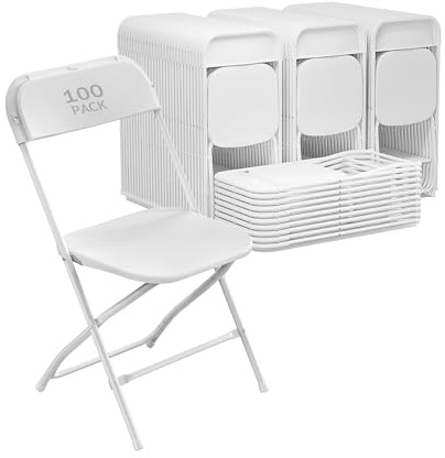 VISTACASA 100 Pack White Plastic Folding Chairs,Steel Frame,350lb