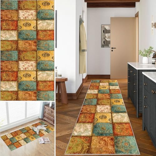 Läufer für Flur rutschfest, Küchenläufer Flurläufer, Teppich Küche Läufer Schlafzimmer Lang Läufer Teppich, Schmaler Teppich Boden-Teppichläufer für Flur, Eingangsbereich, Waschküche 70 x 350 cm