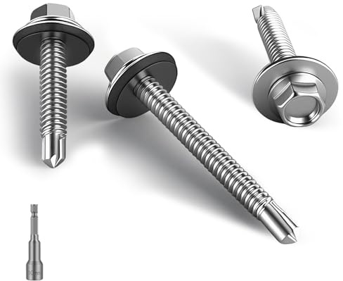 HAISHANG 50 Pezzi 6.3x25mm Viti Autoforanti Testa Esagonale per Metallo | Acciaio Inox 304 A2 V2A,con Rondella di Tenuta e Cappellotti Esagonali,per Lamiere Grecate,Coperture,Pannelli,Montaggio
