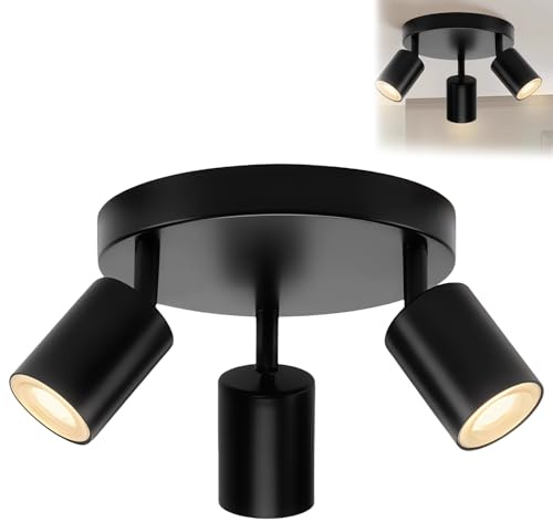WIYETY 3 Flammig LED Deckenstrahler: Aluminium Rund Deckenlampe Schwenkbar, GU10 Deckenleuchte, Deckenspot Modern, für Wohnzimmer Schlafzimmer Küche Büro(Ohne Leuchtmittel)