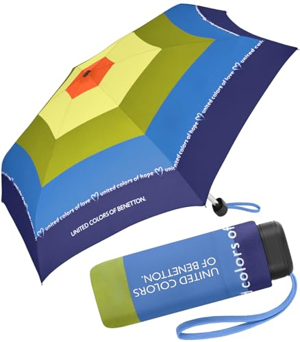 Benetton Regenschirm Rainbow Text - Taschenschirm Ultra Mini Flat - blue