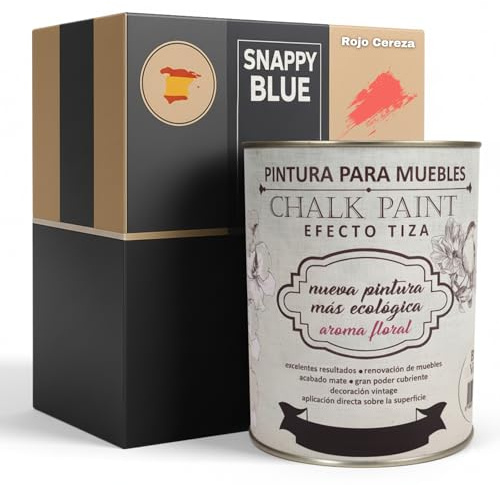 Snappy blue Pintura a la Tiza para Muebles sin lijar - ROJO CEREZA, 750ML Pintura Chalk Paint Efecto Tiza Ideal para restauración y decoración de muebles