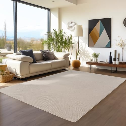 Teppium Teppich Läufer 60x110 cm Creme Einfarbig Bouclé Schlingenflor Skandi Stil Superweich Robust Pflegeleicht Moderner Flurteppich für Eingangsbereich Schlafzimmer Küche