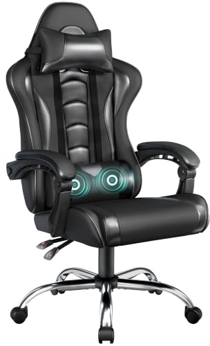 Yaheetech Sedia Gaming Ergonomica Massaggiante Senza Poggiapiedi Nero