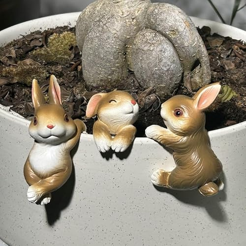 ACAREY 3 Stück Osterdeko Hase Statue, Ostern Deko Osterhasen Figuren, Gartendeko Für Draußen Wetterfest, Gartenfiguren Hasen Ostern Dekoration, Frühling Garten Deko Hase Für Miniteich Blumentopf (A)