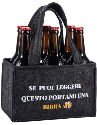 KHstylehoo Flaschenhalter aus Filz für 6 Bierflaschen, mit Fächern und Griff – Praktisches Geburtstagsgeschenk für Männer, originelle Geschenkideen, besonderes Geschenk für ihn, Papa (grau)