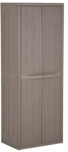 Qnhdfrt 65x45x172 cm Brown PP Garden Storage Cabinet with 4 Shelves and Broom Holder Wood Look Locker for Garage Patio Office Kitchen