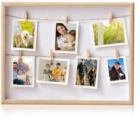 TFLPUO 43 X 32 cm Fotowand, Bilderrahmen Collage Kreativ Fotowand Bilderrahmen Fotohalter mit 8 Klammern und 2 Leine für Fotos Aufhängen DIY Foto Wand Geschenk