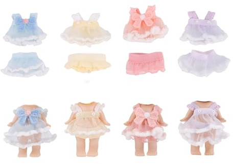4 Conjuntos Ropa para Muñecas para Sonny Angel, 7,62cm Ropa de Colección Adultos con Tops y Faldas Accesorios Muñecas for Decorar y Exhibir (Rosa, Morado, Amarillo, Azul)