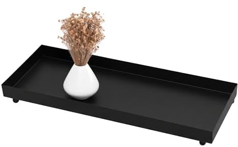 Vassoio per candele in metallo, nero, rettangolare, 40 x 15 cm, vassoio decorativo con bordo e piedini a sfera, per Natale, Avvento, matrimonio, regalo