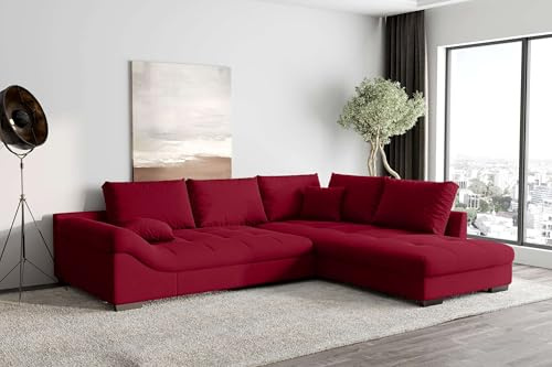 99rooms Terra Ecksofa Polsterecke Eckcouch Velours Kronos Rot Ottomane Rechts