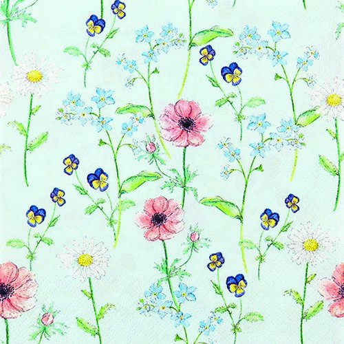 20 Servietten Blumengarten auf mint/Blumen/Garten 33x33cm