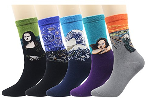 Cansok Lustige Herren-Socken mit Aufschrift Happy Calf, Mehrfarbig – Famouse Painting #1, 40-44
