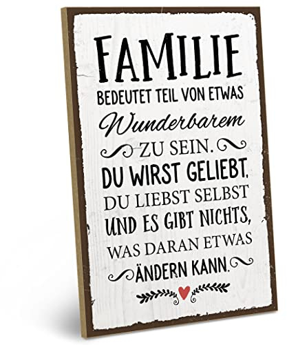 ARTFAVES® Wandbild Holzschild mit Spruch - FAMILIE IST ETWAS WUNDERBARES - Türschild Retro Vintage Deko Bild Geschenk - Familie, Zuhause