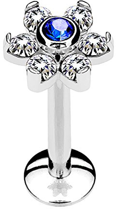 Piersando Piercing Stab Stecker Edelstahl Blume mit Kristallen für Lippe Labret Ohr Tragus Helix Nase Intim