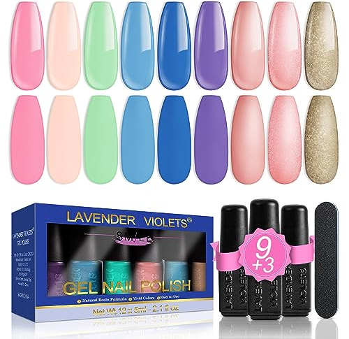 Lavender Violets Gel-Nagellack-Set Frühling Sommer Farben UV-Nagellack LED Base Coat matt-n No Wipe Top Coat 9+3 Pastell Shellac Gelnägel Maniküre Geschenkset F686