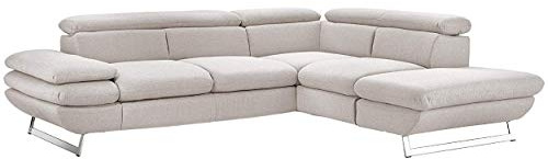 Mivano Ecksofa Prestige, Modernes Bettsofa in L-Form mit Ottomane und Schlaffunktion, Kopfteile und Armteil verstellbar, 265 x 74 x 223, Strukturstoff, beige