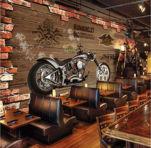 Personalisierung Benutzerdefinierte Retro Motorrad Ziegel Tapete Restaurant Cafe Kreative Dekorationen 3D Geprägte Wandbild 3D fototapete 3D Tapete effekt Vlies wandbild Schlafzimmer-350cm×256cm