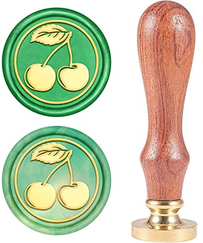 craspire Wachs-Siegel-Stempel, Jahrgang Wachssiegelstempel Kirsche Retro Holzstempel Abnehmbar Messingkopf 25 mm Für Hochzeit Umschläge Einladungen Verschönerung