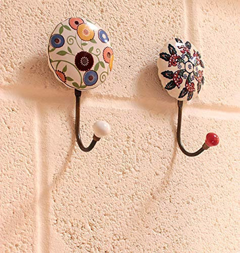 Appendiabiti da parete in ceramica con design vintage, colore: bianco