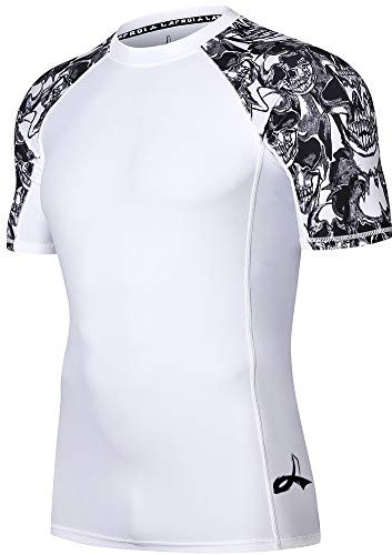 LAFROI Men's Short Sleeve UPF 50+ Baselayer Skins Compression Rash Guard Skull Size MD