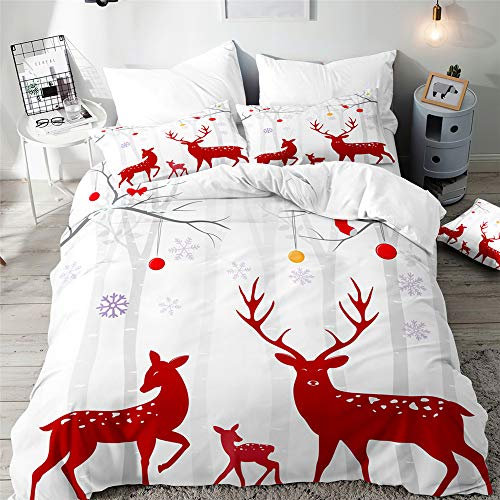 Morbuy Elch Drucken Bettbezug Bettwäsche Set - 3D Erwachsene Kinder Bettwäsche-Set, Mikrofaser Weiche Bettbezug mit Reißverschluss und Kissenbezüge (135x200cm,Roter Elch)