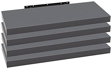 WOLTU 4X Wandregal Wandboard Bücherregal Regale für Deko Wandablagen aus MDF Holz, 4er Set Hängeregal Dunkelgrau, 110x23x3,8cm RG9316dgr-4
