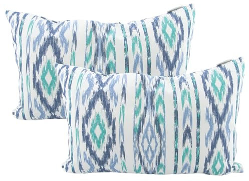 TRESMESTRES Fundas de Cojines para Sofá de Jardín, Terraza y Salón y Fundas de Cojines para Cama Decorativos - Ikat Mediterráneo - Funda de Cojín 50x70 cm - Set de 2, Turquesa