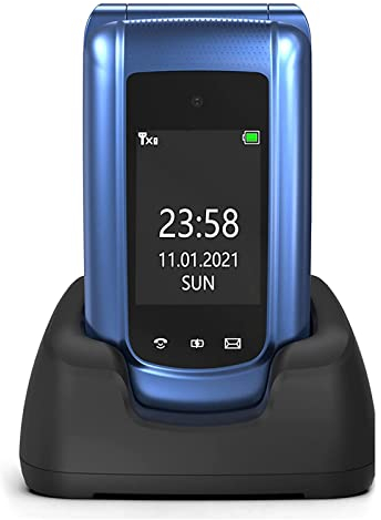 Seniorenhandy mit großen Tasten und Handy ohne Vertrag, 2,4 Zoll LCD-Display, Hörgerätekompatibel, SOS-Funktion(Blau+)